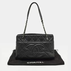 Pre Owned Chanel CC Timeless Black Caviar Quilted Leather Shopper Tote