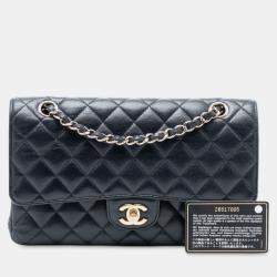Pre Owned حقيبة شانيل بلو وسط كلاسيك كافيار دابل فلاب