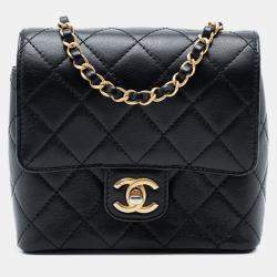 Pre Owned Chanel Black Mini Square Classic Goatskin Single Flap