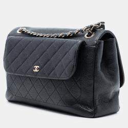 Pre Owned حقيبة كتف جيب شانيل لوحة CC كافيار مبطن سوداء