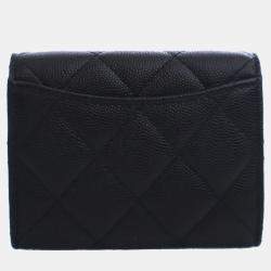 مملوكة مسبقًا حامل بطاقات شانيل كافيار مبطن CC أسود بسلسلة على الكتف