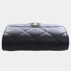 مملوكة مسبقًا حامل بطاقات شانيل كافيار مبطن CC أسود بسلسلة على الكتف