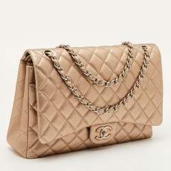 Pre Owned Chanel Metallic Quilted Leather Maxi Classic Double Flap Bag
