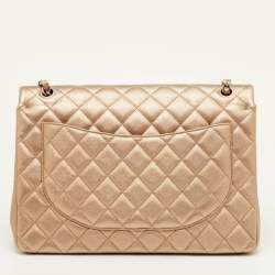 Pre Owned Chanel Metallic Quilted Leather Maxi Classic Double Flap Bag