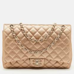 Pre Owned Chanel Metallic Quilted Leather Maxi Classic Double Flap Bag