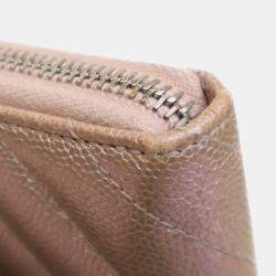 مملوكة مسبقًا Chanel Pink CC Chevron Iridescent Caviar Zip Around Wallet