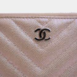 مملوكة مسبقًا Chanel Pink CC Chevron Iridescent Caviar Zip Around Wallet