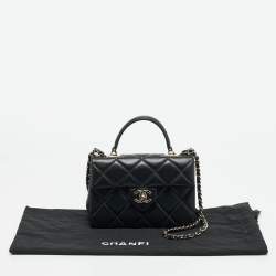 Pre Owned Chanel Retro Twist Black Quilted Caviar Leather Top Handle Bag