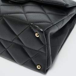 Pre Owned Chanel Retro Twist Black Quilted Caviar Leather Top Handle Bag