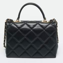 Pre Owned Chanel Retro Twist Black Quilted Caviar Leather Top Handle Bag