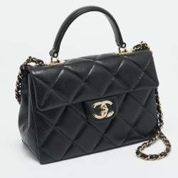 Pre Owned Chanel Retro Twist Black Quilted Caviar Leather Top Handle Bag