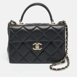 Pre Owned Chanel Retro Twist Black Quilted Caviar Leather Top Handle Bag