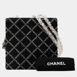 Pre Owned حقيبة تسوق شانيل سلسلة مضغوطة من التويد الأسود والراتنج