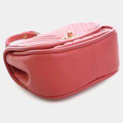 Pre Owned حقيبة شانيل صغيرة وردية شعار CC شيفرون لامبسكين غطاء دائري معكوس