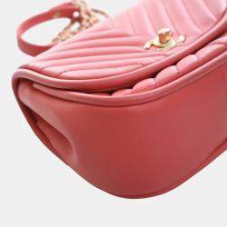 Pre Owned حقيبة شانيل صغيرة وردية شعار CC شيفرون لامبسكين غطاء دائري معكوس