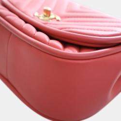 Pre Owned حقيبة شانيل صغيرة وردية شعار CC شيفرون لامبسكين غطاء دائري معكوس