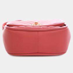 Pre Owned حقيبة شانيل صغيرة وردية شعار CC شيفرون لامبسكين غطاء دائري معكوس