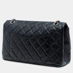 مملوكة مسبقًا حقيبة شانيل إصدارية 2.55 بمغلق �مزدوج 227 جلد العجل الأسود القديم