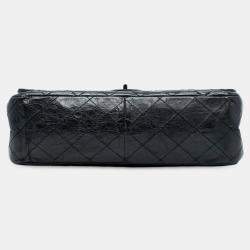 مملوكة مسبقًا حقيبة شانيل إصدارية 2.55 بمغلق مزدوج 227 جلد العجل الأسود القديم