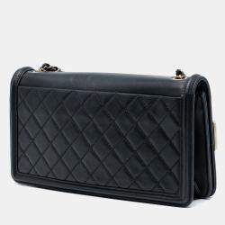 مملوكة مسبقًا Chanel Black Gold Paris Seoul Lambskin and Metallic Plate Lego Boy Brick Flap