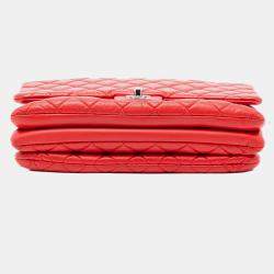 Pre Owned Chanel Red Jumbo Quilted Calfskin Tender Touch Flap