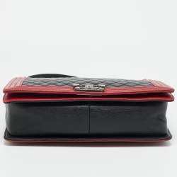 Pre Owned حقيبة شانيل بوي لارج قلاب جلد مبطن أسود/أحمر