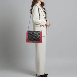 Pre Owned حقيبة شانيل بو ي لارج قلاب جلد مبطن أسود/أحمر