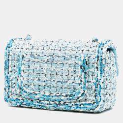 Pre Owned حقيبة شانيل كلاسيكية مستطيلة صغيرة توييد مضفرة فلاب واحدة زرقاء