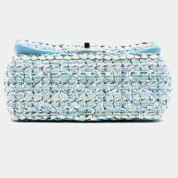 Pre Owned حقيبة كتف شانيل ميني مستطيلة كل�اسيكية توييد مضفرة غطاء واحد أزرق