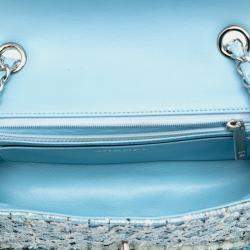 Pre Owned حقيبة كتف شانيل ميني مستطيلة كلاسيكية توييد مضفرة غطاء واحد أزرق