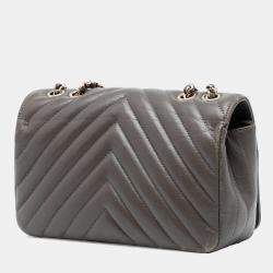 Pre Owned Chanel Brown Small Chevron Lambskin Statement Flap