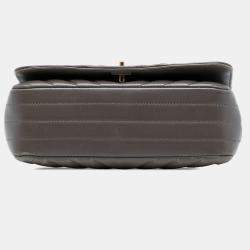 Pre Owned Chanel Brown Small Chevron Lambskin Statement Flap