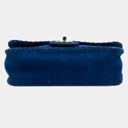مملوكة مسبقًا Chanel Blue Medium Quilted Suede Whipstitch Single Flap