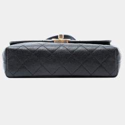 Pre Owned حقيبة شانيل سوداء صغيرة مزينة بشعار CC من جلد الغنم مبطنة بغطاء