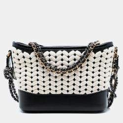 مملوكة مسبقًا Chanel Black White Small Knit and Calfskin Gabrielle Hobo