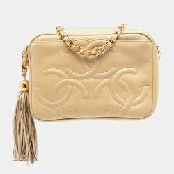 Pre Owned Chanel Brown Triple CC Lambskin Tassel Chain Camera Bag