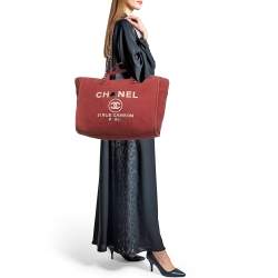 مملوكة مسبقًا Chanel Deauville Burgundy Large Canvas and Leather Shopper Tote