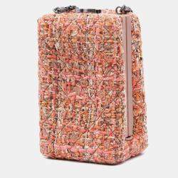 Pre Owned Chanel Pink CC Tweed Chain Vertical Box Crossbody