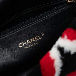 مملوكة مسبقًا Chanel Black Red Medium CC Shearling and Lambskin Single Flap