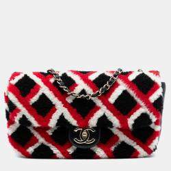 مملوكة مسبقًا Chanel Black Red Medium CC Shearling and Lambskin Single Flap