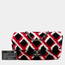مملوكة مسبقًا Chanel Black Red Medium CC Shearling and Lambskin Single Flap