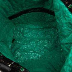 Pre Owned Chanel Black Large Tweed Resin Embellished Robot Shopping Tote