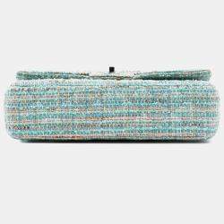 Pre Owned حقيبة شانيل زرقاء تويد كلاسيكية متوسطة طية مزدوجة