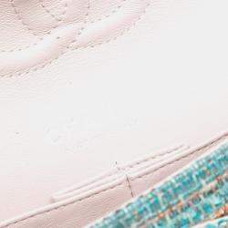 Pre Owned حقيبة شانيل زرقاء تويد كلاسيكية متوسطة طية مزدوجة