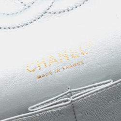 Pre Owned Chanel Silver Medium Classic Iridescent Lambskin Double Flap