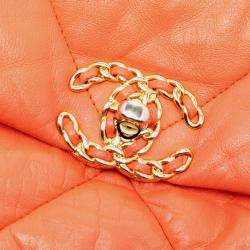 Pre Owned Chanel Orange Medium Lambskin 19 Flap