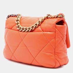 Pre Owned Chanel Orange Medium Lambskin 19 Flap