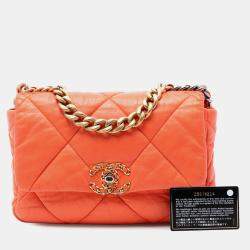 Pre Owned Chanel Orange Medium Lambskin 19 Flap