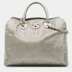 Pre Owned Chanel Gold Perforated Metallic Calfskin Up In The Air Tote