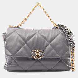 Pre Owned Chanel 19 Large Grey Leather Shoulder Bag